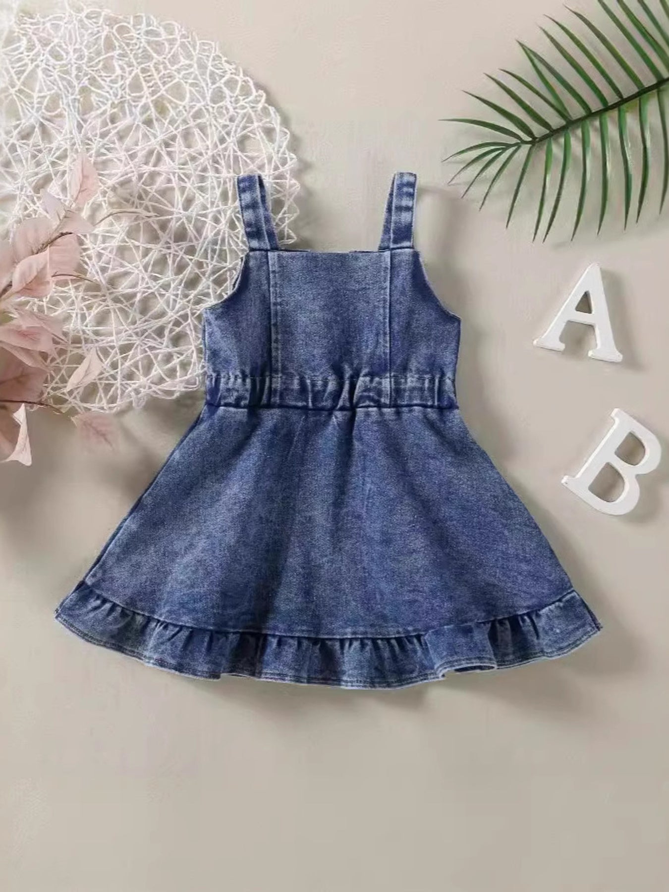 Girls' Ruffled Hem Denim Overall Dress | Dark Wash - Little Janey Shop