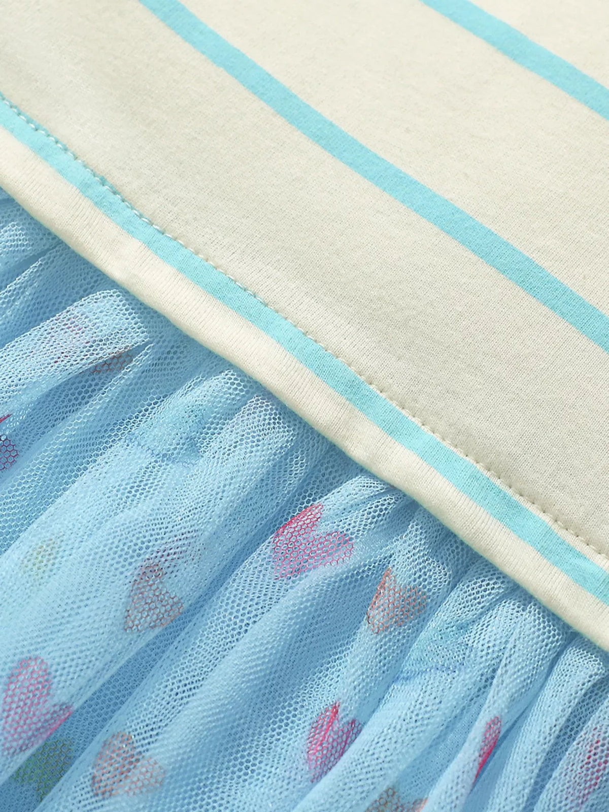Girls' Striped Heart Print Tulle Dress with Bow | 100% Cotton | Sizes 2Y–6Y - Little Janey Shop