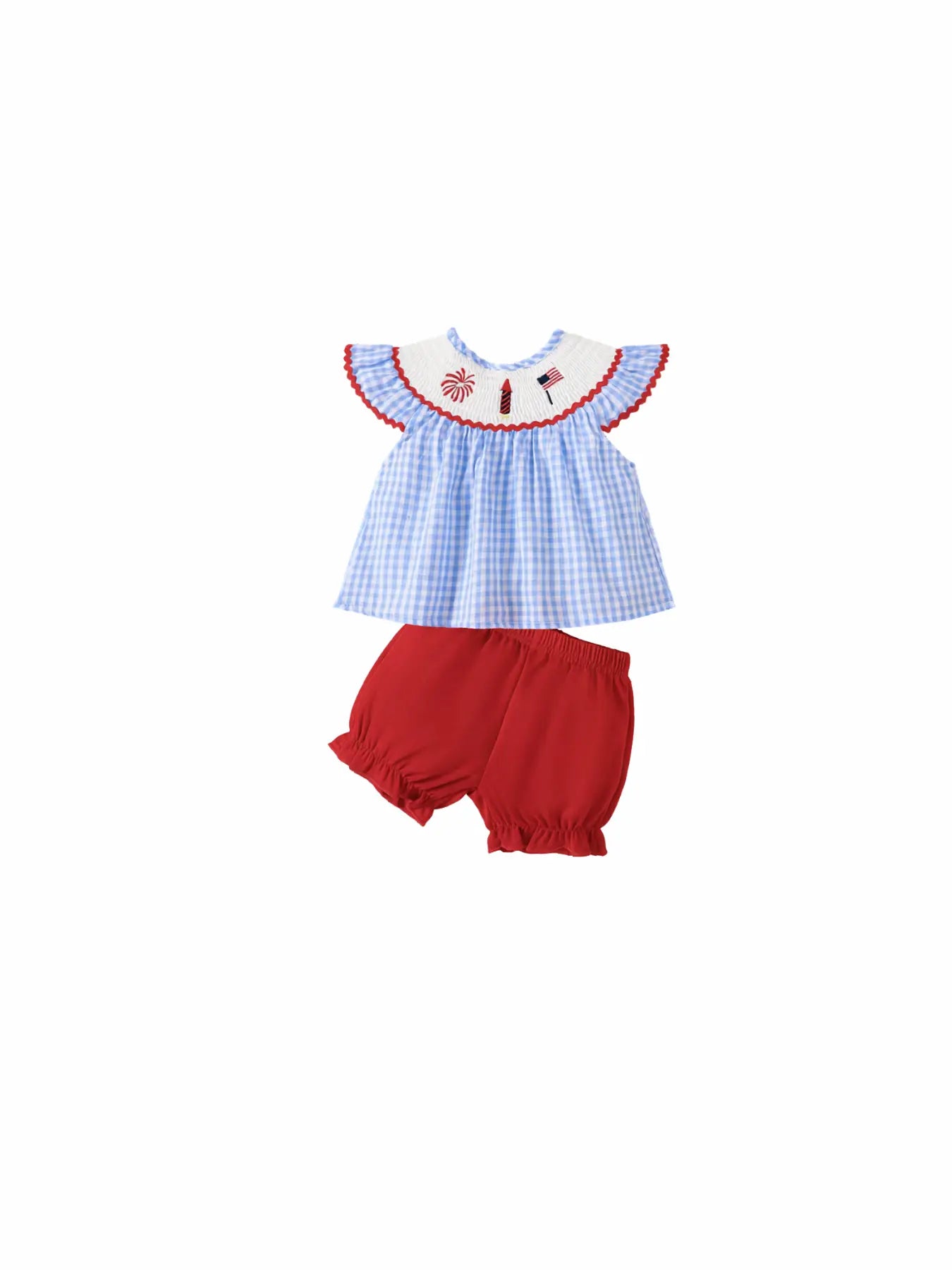 Children's Patriotic Embroidered Gingham Top and Shorts Set - Little Janey Shop