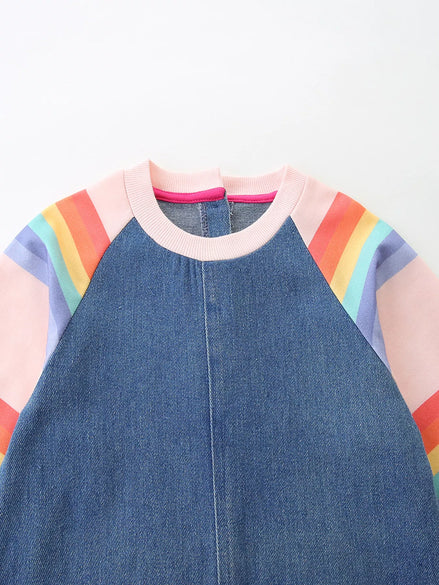 Children's Contrast Raglan Sleeve Denim Dress - Little Janey Shop