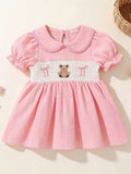 Children's Bear Embroidered Smocked Dress - Little Janey Shop