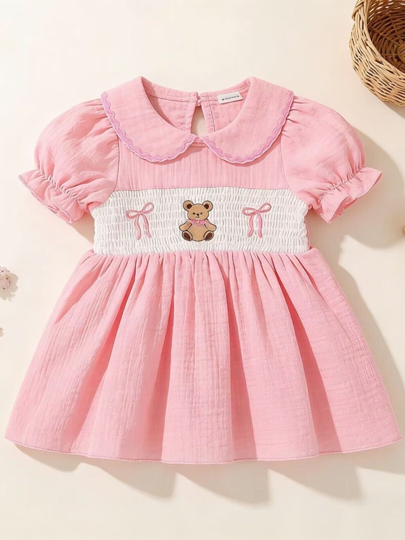 Children's Bear Embroidered Smocked Dress - Little Janey Shop