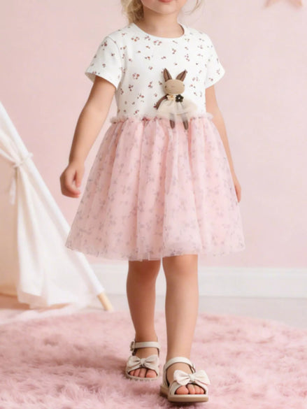 Children's Bunny Blush Pink Applique Tulle Dress - Little Janey Shop