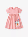 Children's Round Neck Cartoon Polka Dot Dress - Little Janey Shop