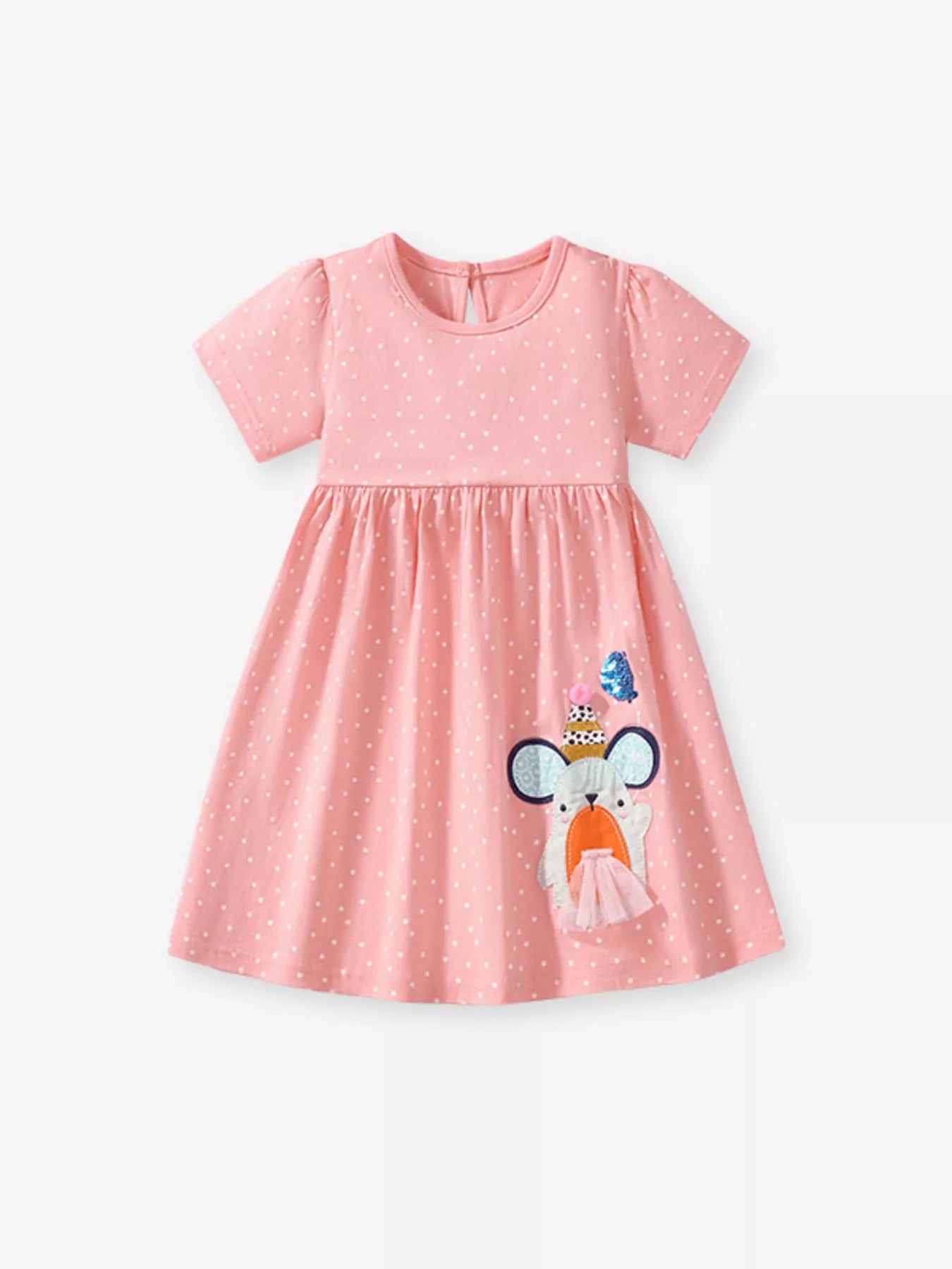 Children's Round Neck Cartoon Polka Dot Dress - Little Janey Shop