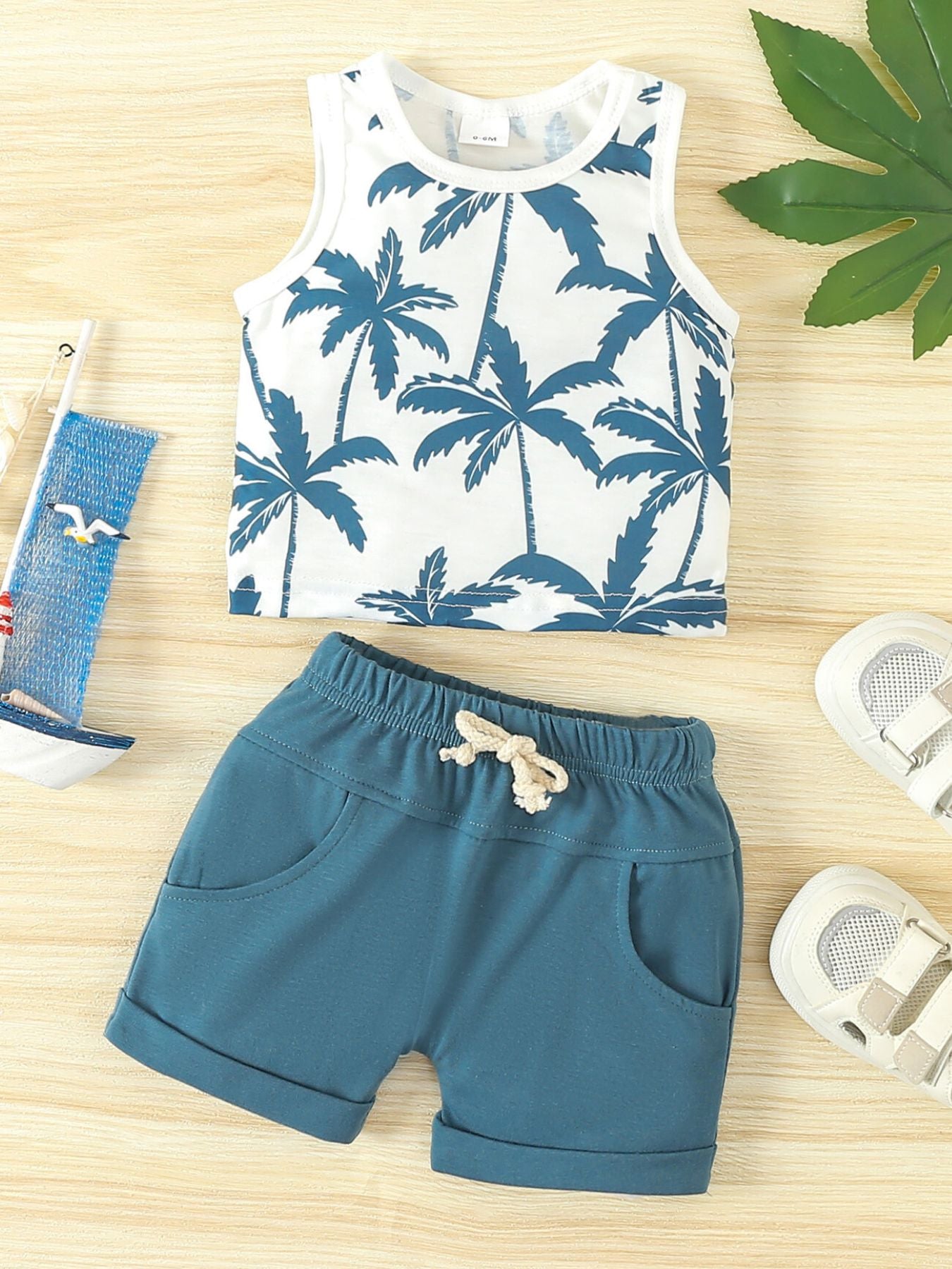 Children's Tropical Palm Print Tank Top & Shorts Set - Little Janey Shop