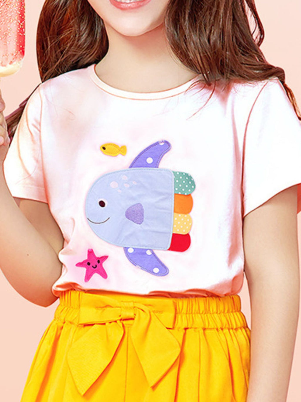 Children's Cartoon Fish Applique Short Sleeve T-Shirt - Little Janey Shop