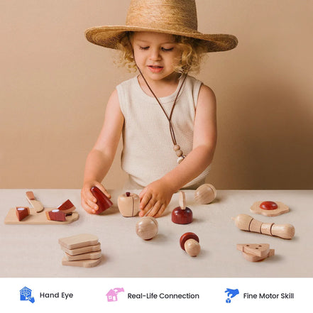 Tiny Land® Play Kitchen Accessories – Play Food for Play Kitchen: Wooden Cut and Play Food Toys