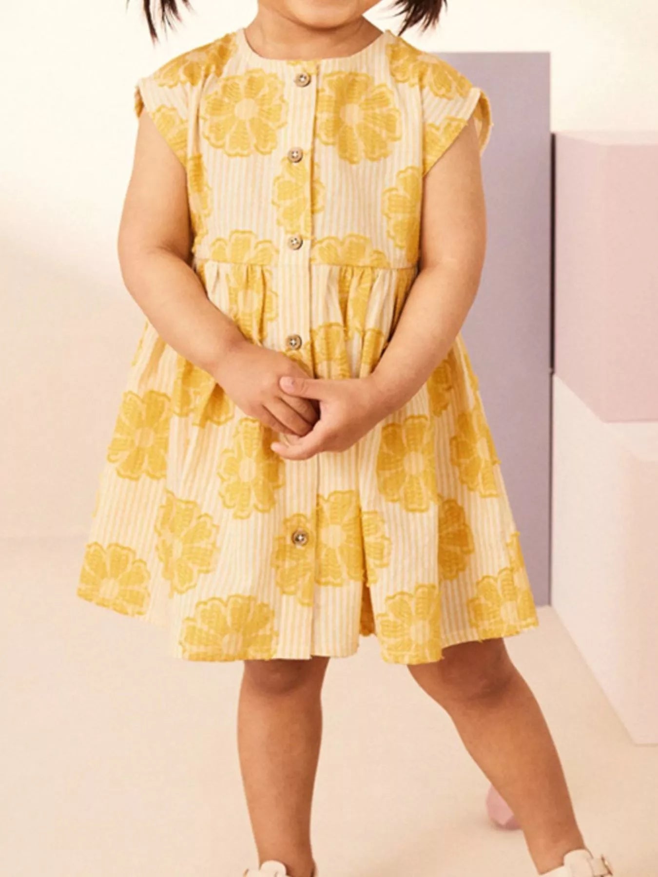 Children's Floral Print Button - Front Casual Dress - Little Janey Shop
