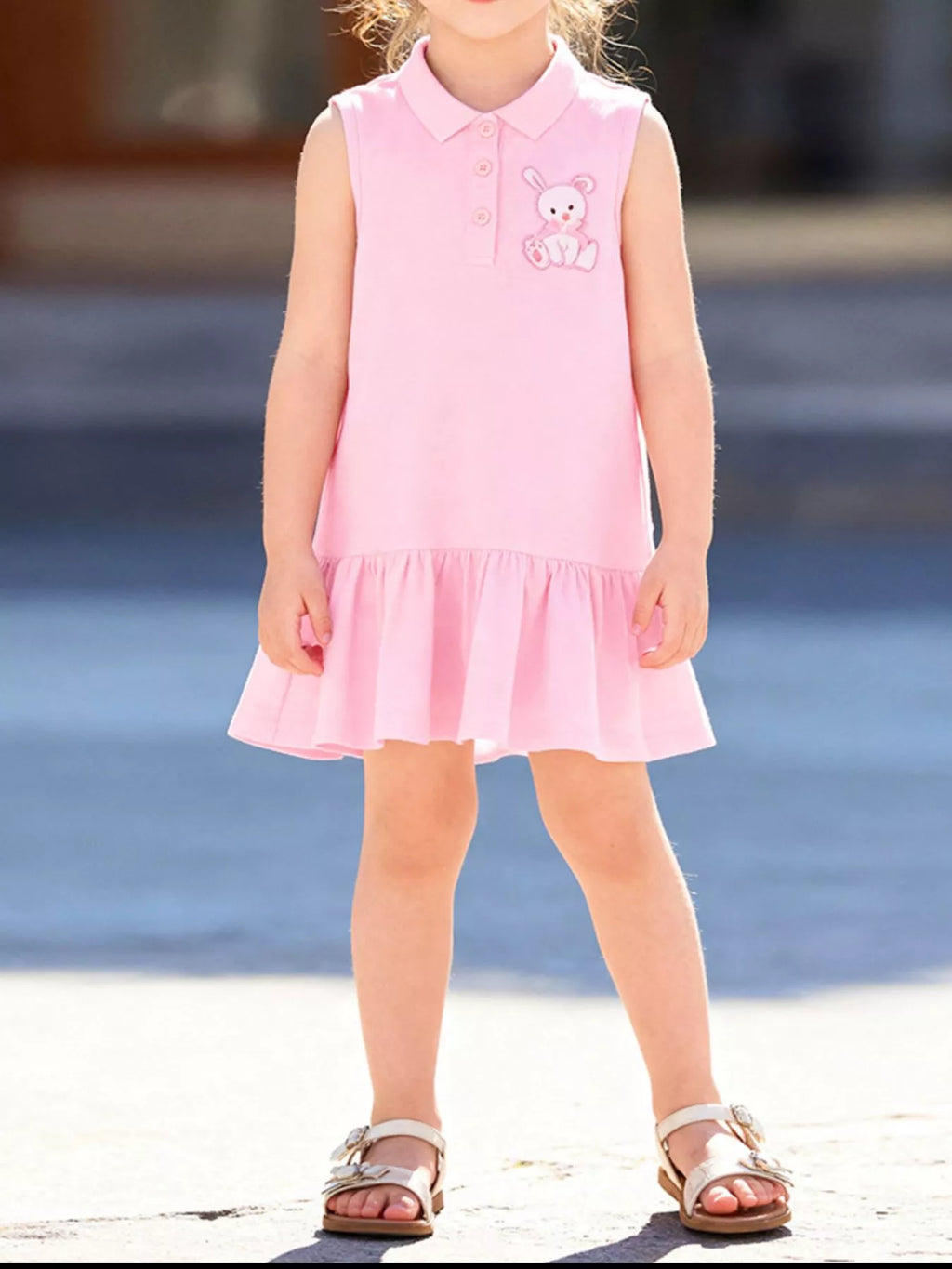 Children's Ruffled Hem Sleeveless Blush Pink Polo Dress - Little Janey Shop