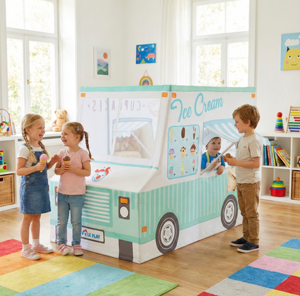 Kids Ice Cream & Cupcake Truck Playhouse – 100% Cotton Canvas Play Tent