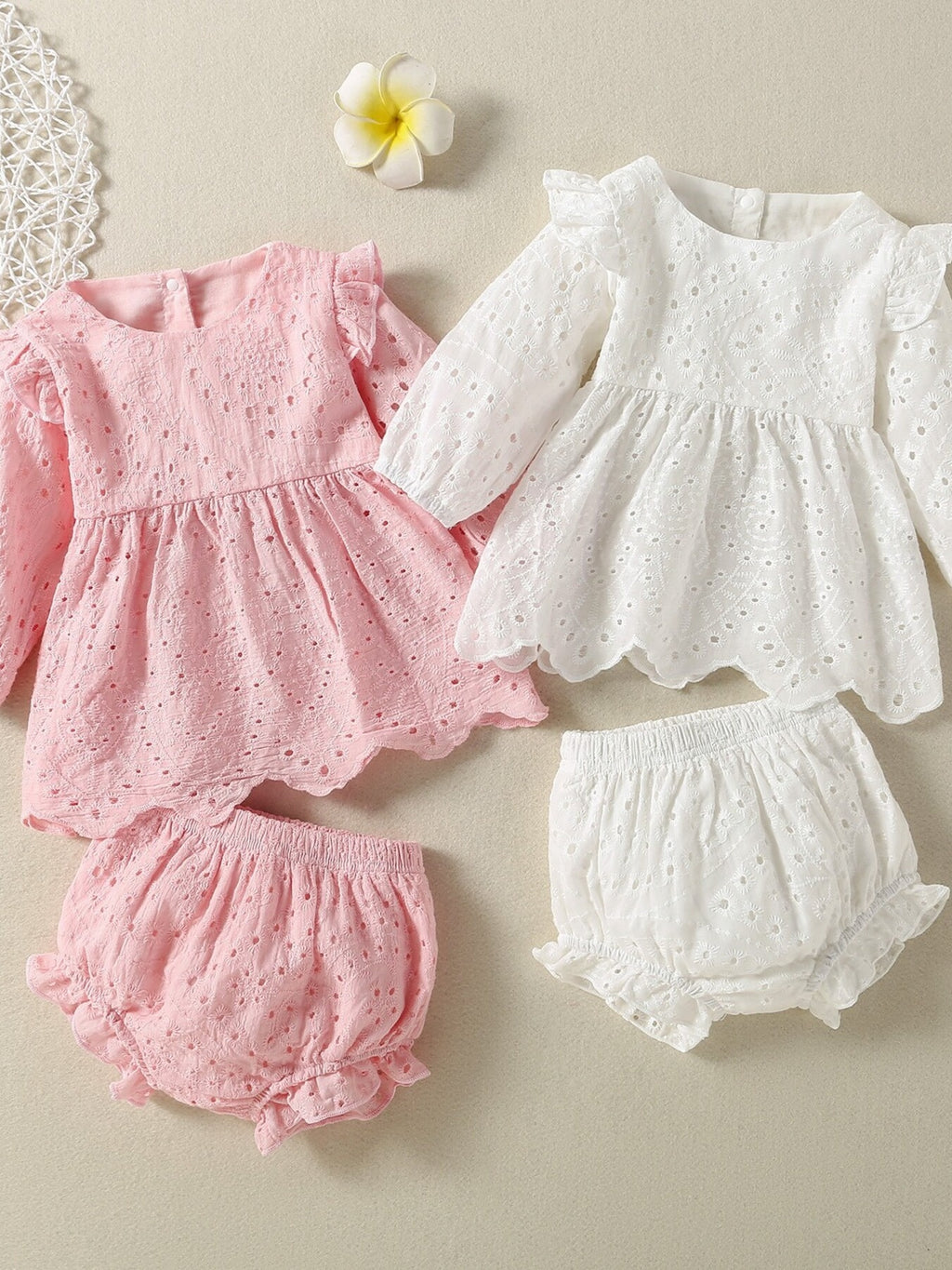 Children's Eyelet Embroidered Ruffled Top and Shorts Set - Little Janey Shop