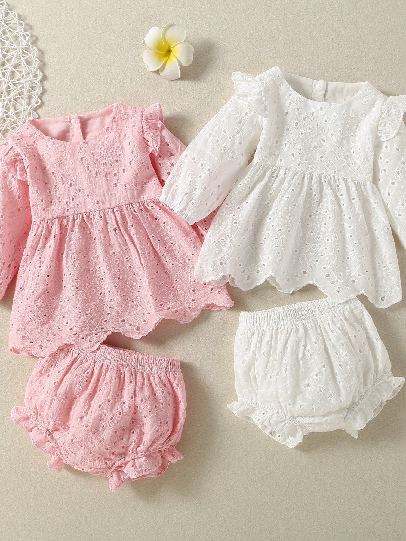 Children's Eyelet Embroidered Ruffled Top and Shorts Set - Little Janey Shop