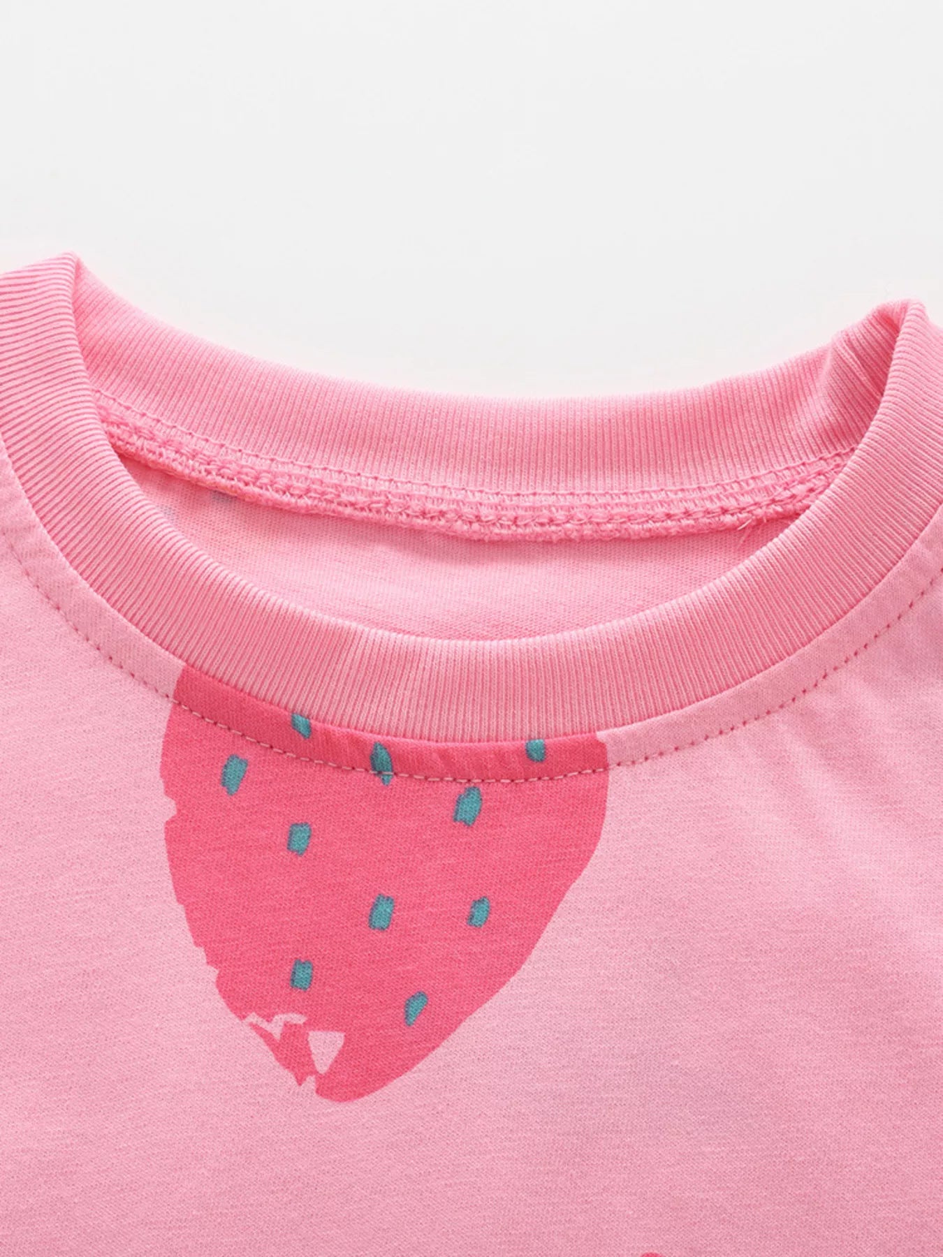 Children's Strawberry Print Round Neck Tee and Shorts Set - Little Janey Shop