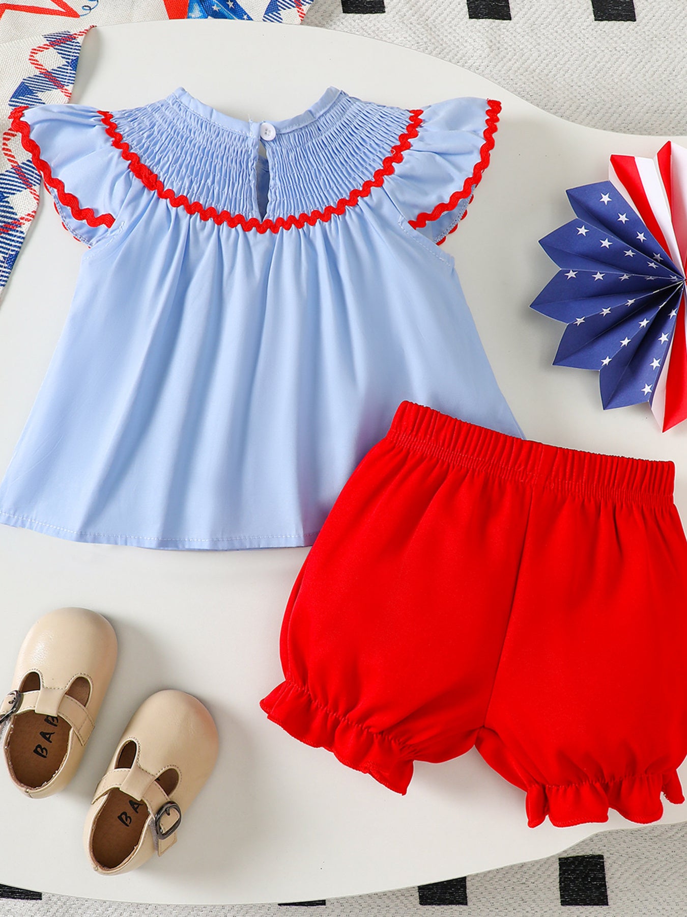 Children's American Flag Smocked Top and Shorts Set - Little Janey Shop