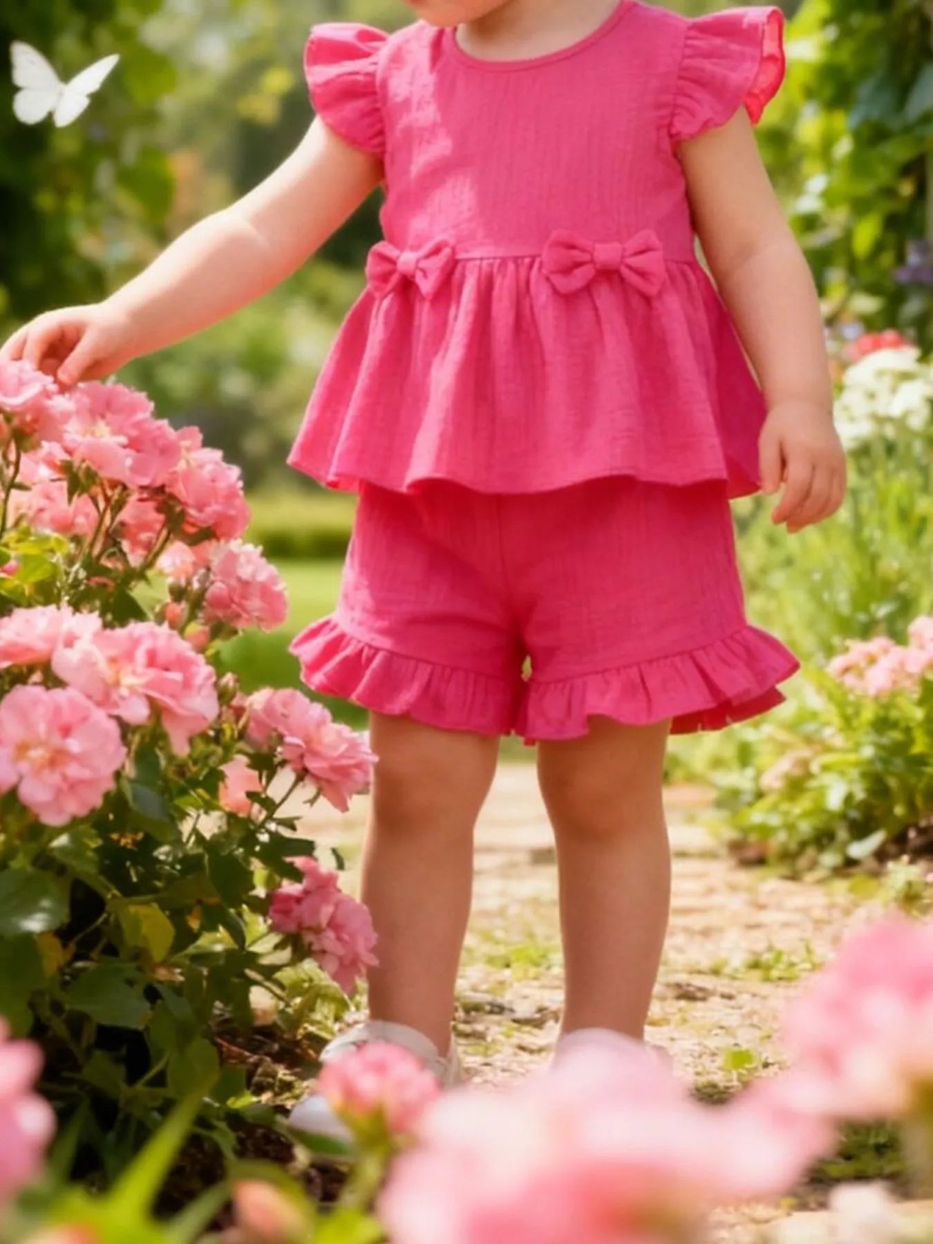 Children's Ruffle Trim Bowknot Top & Shorts Set - Little Janey Shop
