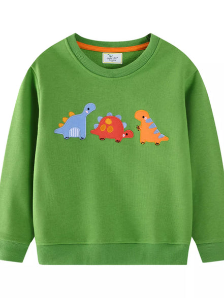 Children's Dinosaur Embroidered Crew Neck Sweatshirt - Little Janey Shop