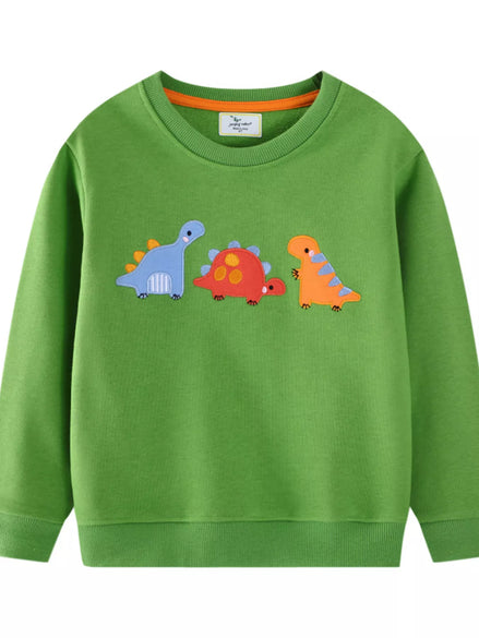 Children's Dinosaur Embroidered Crew Neck Sweatshirt - Little Janey Shop