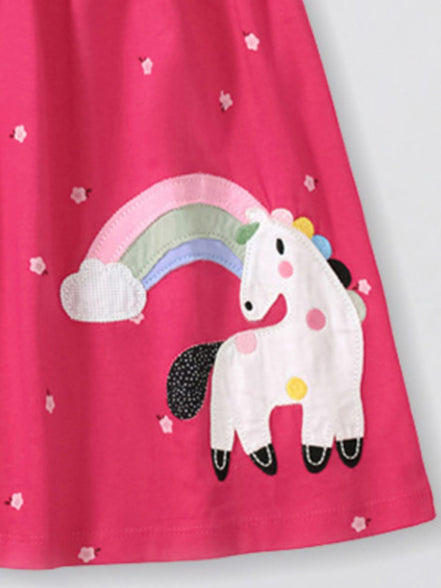 Girls' Unicorn Rainbow Short Sleeve Dress | 100% Cotton | Sizes 2Y–7Y - Little Janey Shop