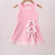 Pink Performance Bow Sash Scalloped Dress