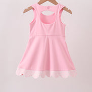 Pink Performance Bow Sash Scalloped Dress