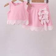 Pink scalloped active skorts set
