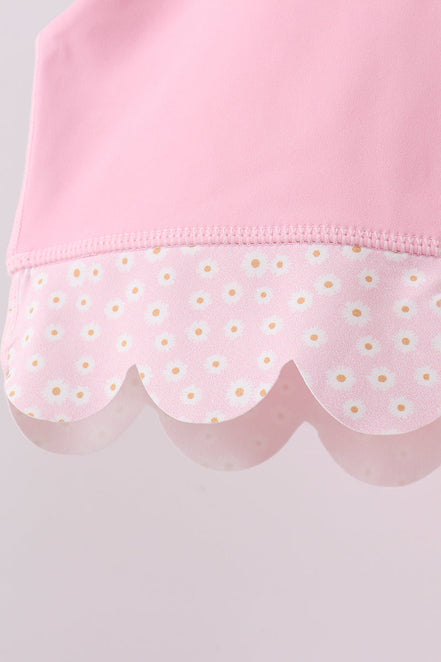 Pink scalloped active skorts set