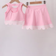 Pink scalloped active skorts set