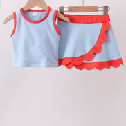 Blue scalloped active skorts set