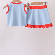 Blue scalloped active skorts set