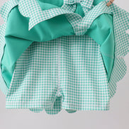 Green scalloped bow active dress