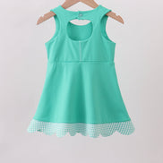 Green scalloped bow active dress