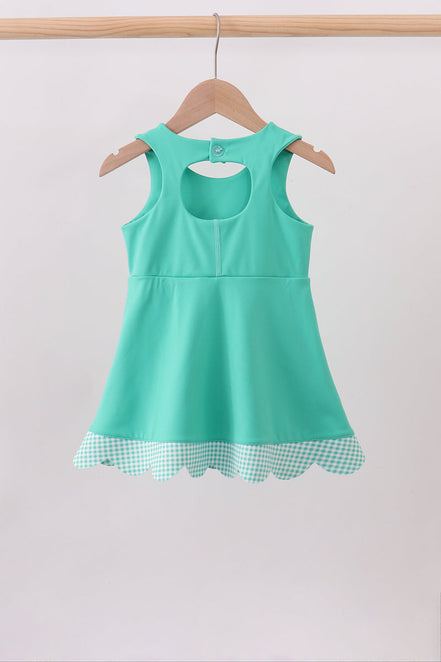 Green scalloped bow active dress