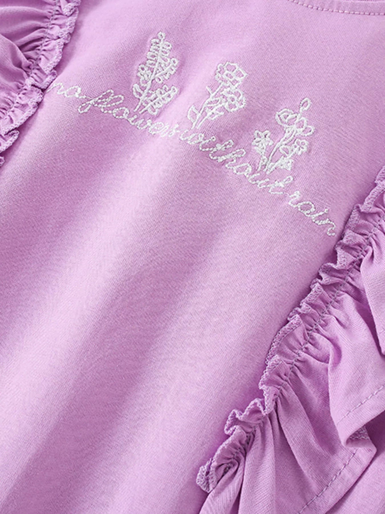 Children's Ruffled Embroidered Round Neck Tee - Little Janey Shop