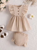 Children's Ruffle Trim Button Front Top and Shorts Set - Little Janey Shop