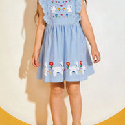 Children's Striped Bunny Embroidered Ruffle Sleeve Dress - Little Janey Shop