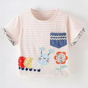 Children's Cute Cartoon Caterpillar Applique Striped T-Shirt - Little Janey Shop
