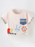 Children's Cute Cartoon Caterpillar Applique Striped T-Shirt - Little Janey Shop