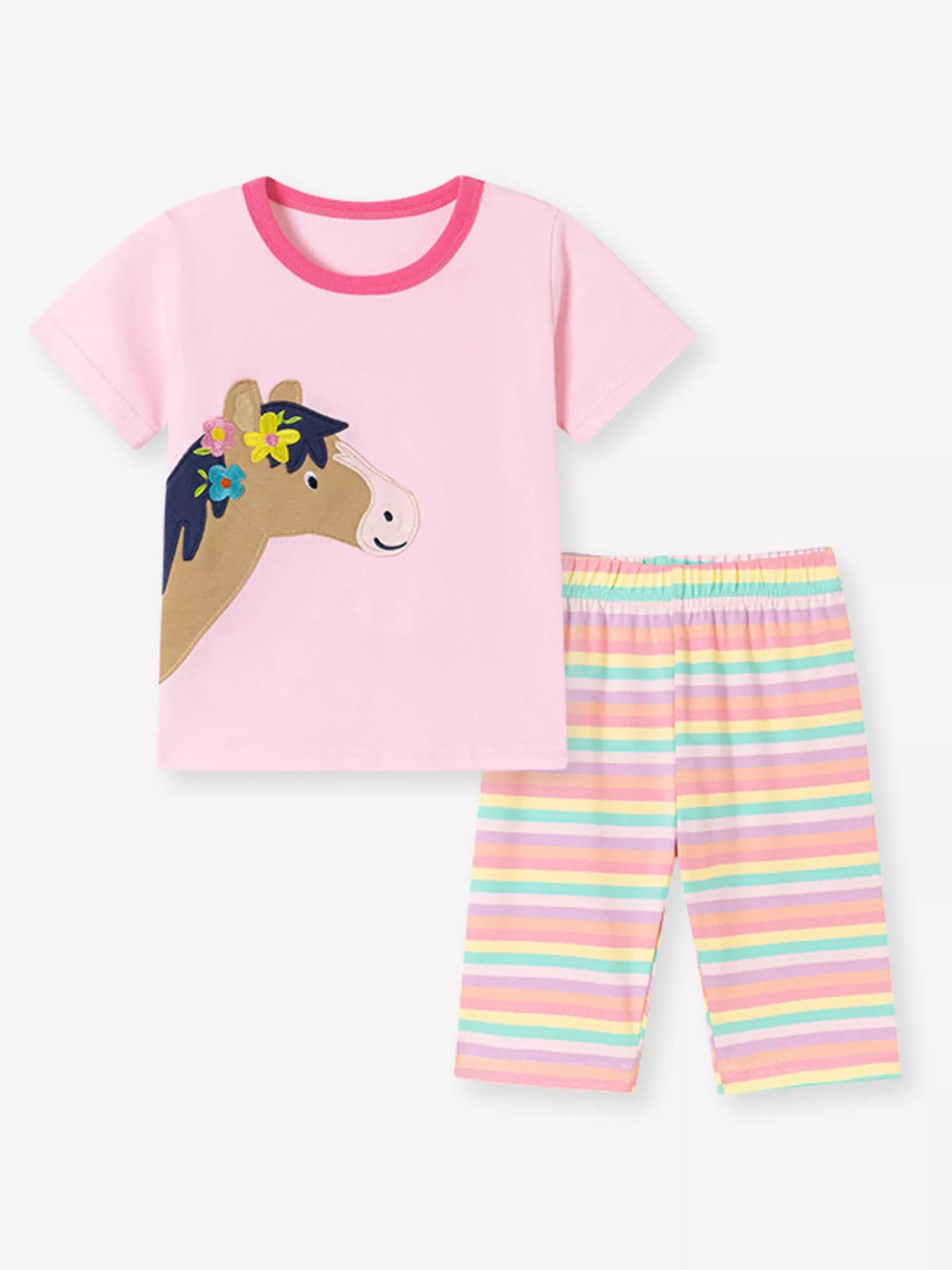 Children's Horse Applique Top & Rainbow Striped Pants Set - Little Janey Shop