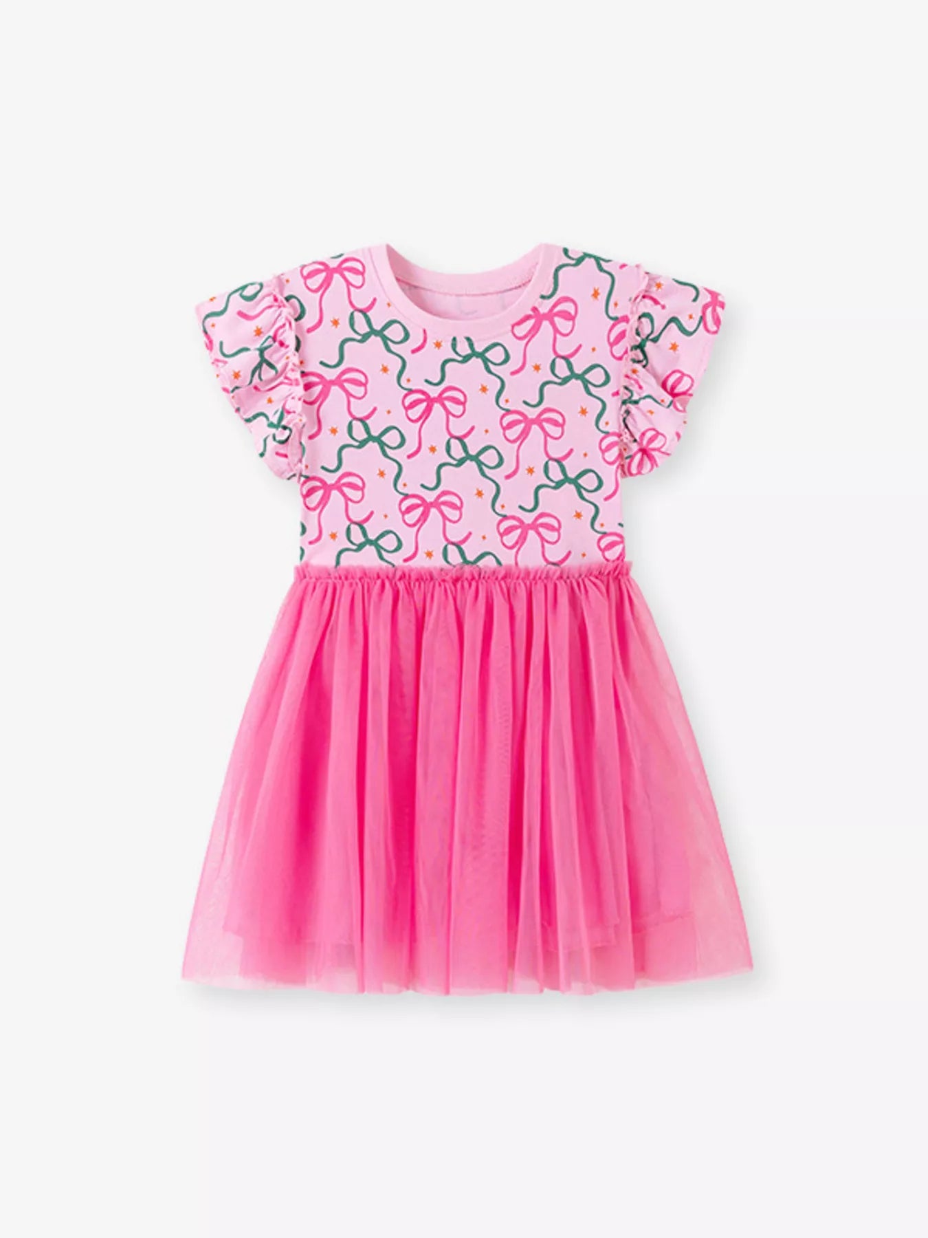 Children's Bowknot Ruffle Sleeve Tulle Dress - Little Janey Shop