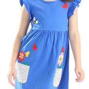 Children's Bird Applique Pocket Ruffle Sleeve Dress - Little Janey Shop
