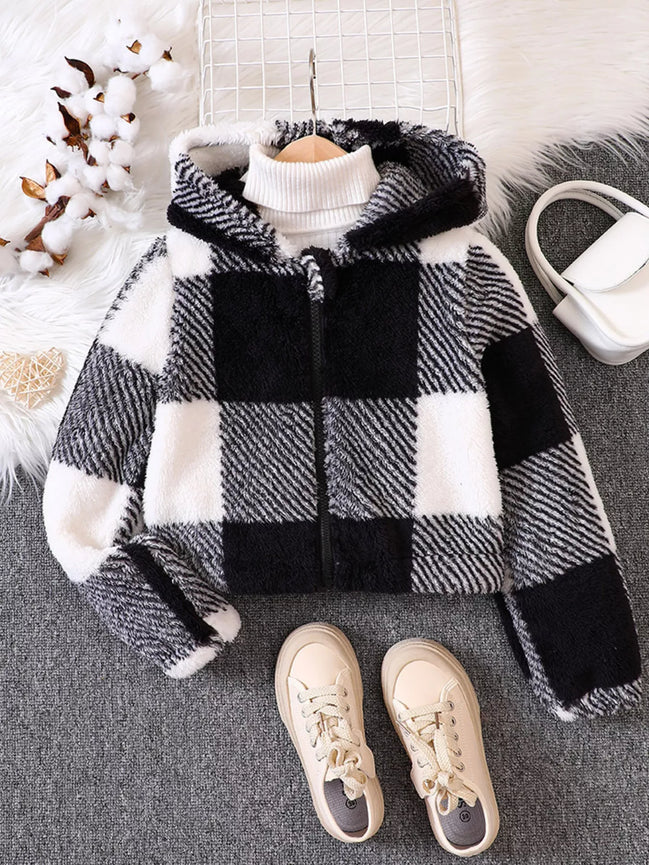 Children's Cozy Plaid Hooded Fleece Jacket - Little Janey Shop