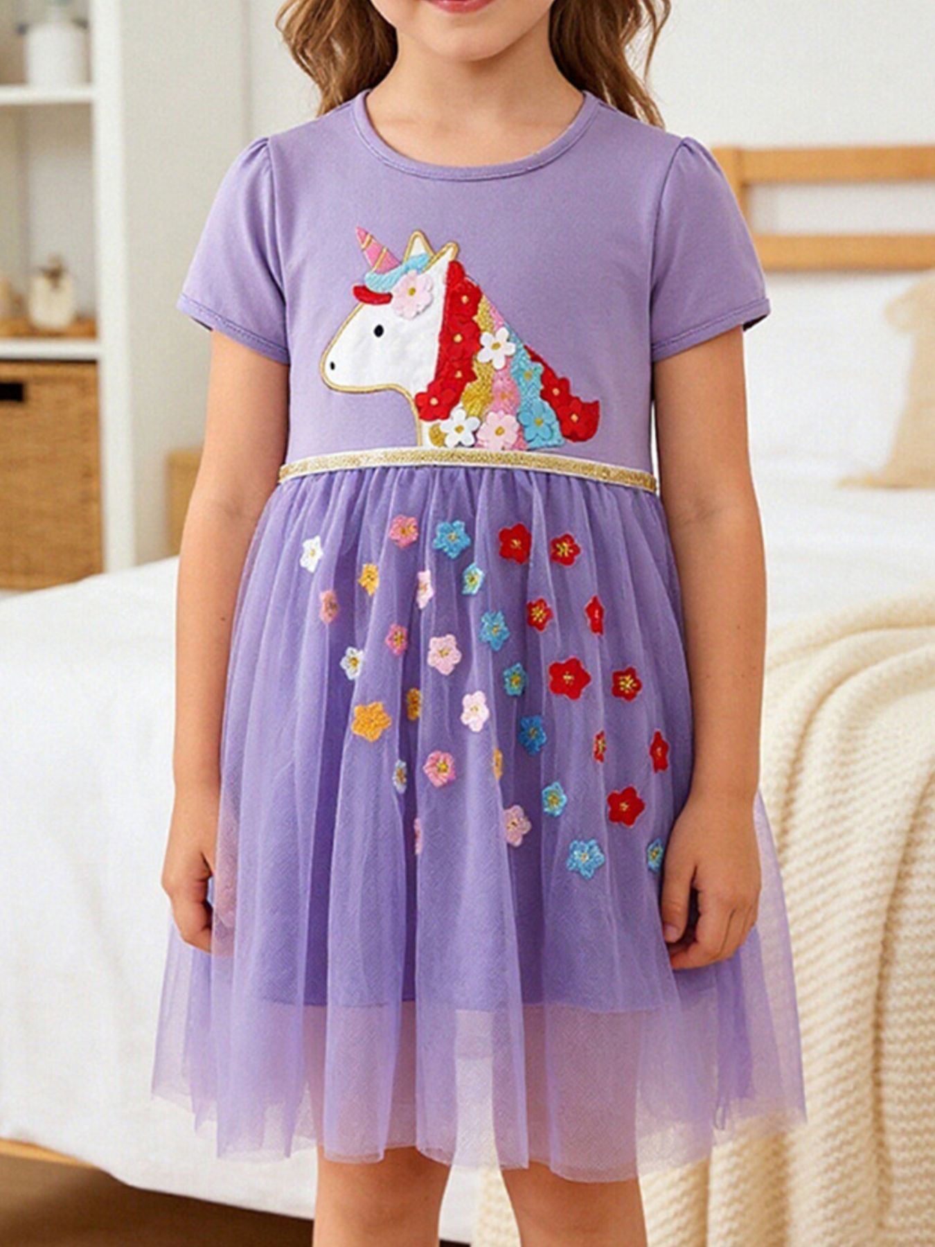 Children's Unicorn Embroidered Tulle Dress - Little Janey Shop