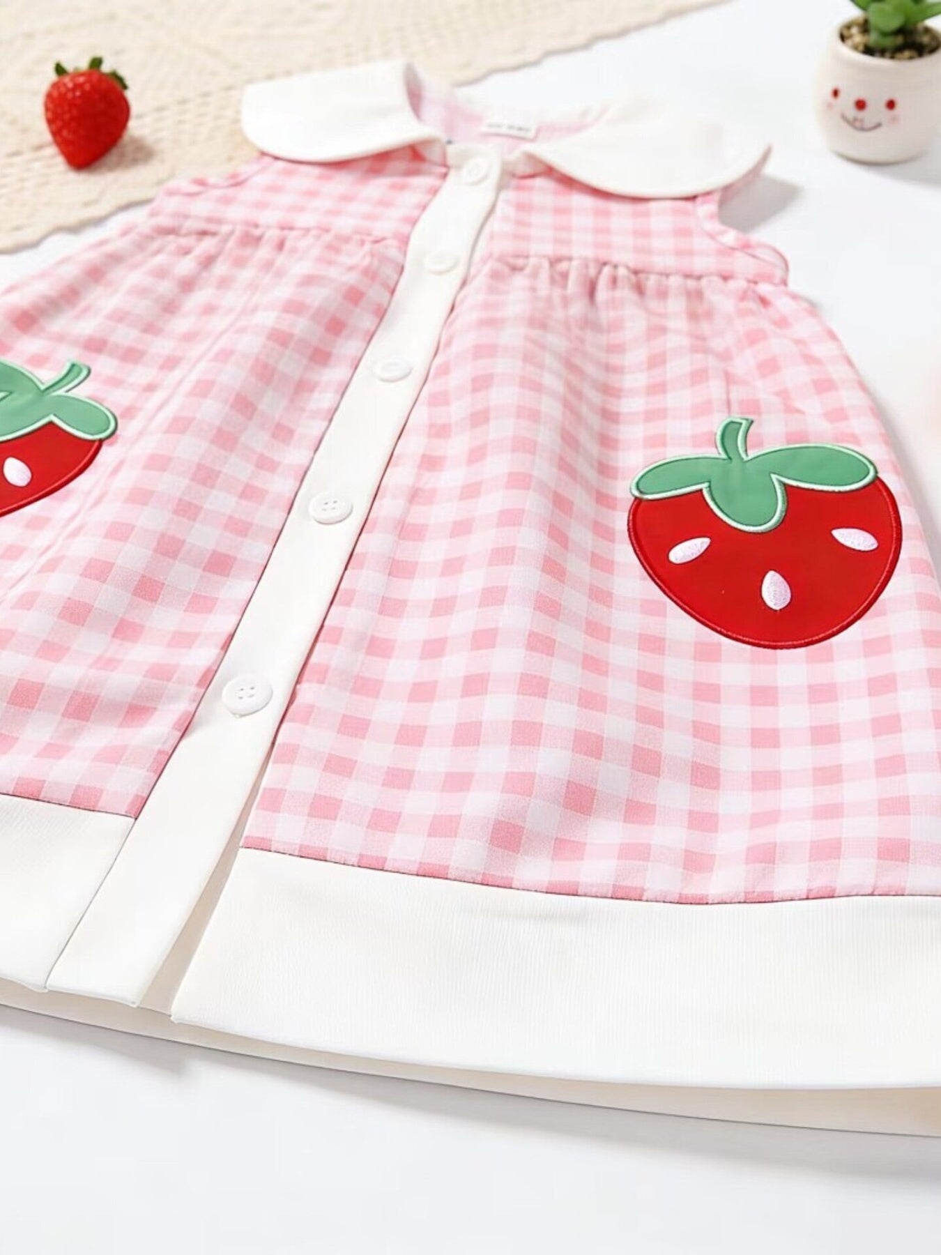 Girls' Fruit Embroidered Sleeveless Plaid Dress | Little Janey - Little Janey Shop