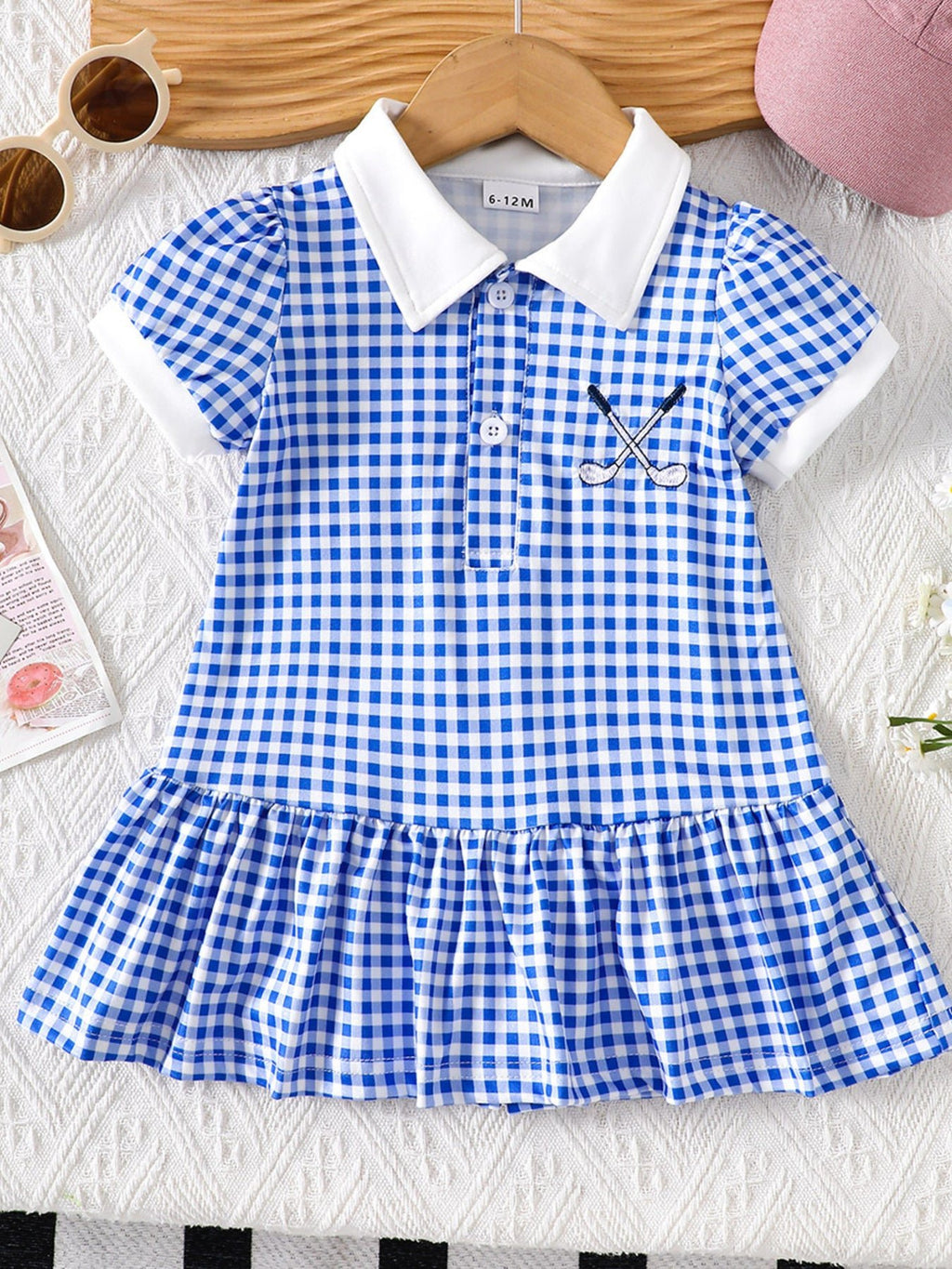 Children's Gingham Polo Collar Ruffle Hem Dress - Little Janey Shop