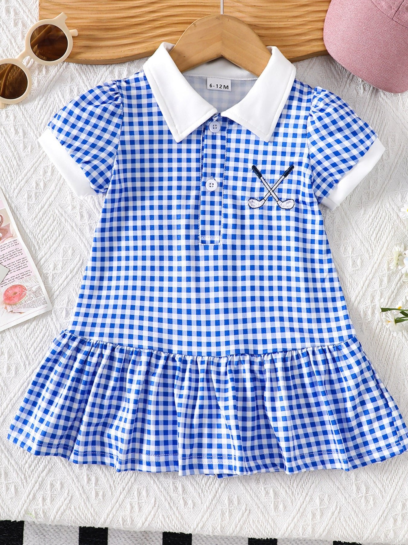 Children's Gingham Polo Collar Ruffle Hem Dress - Little Janey Shop