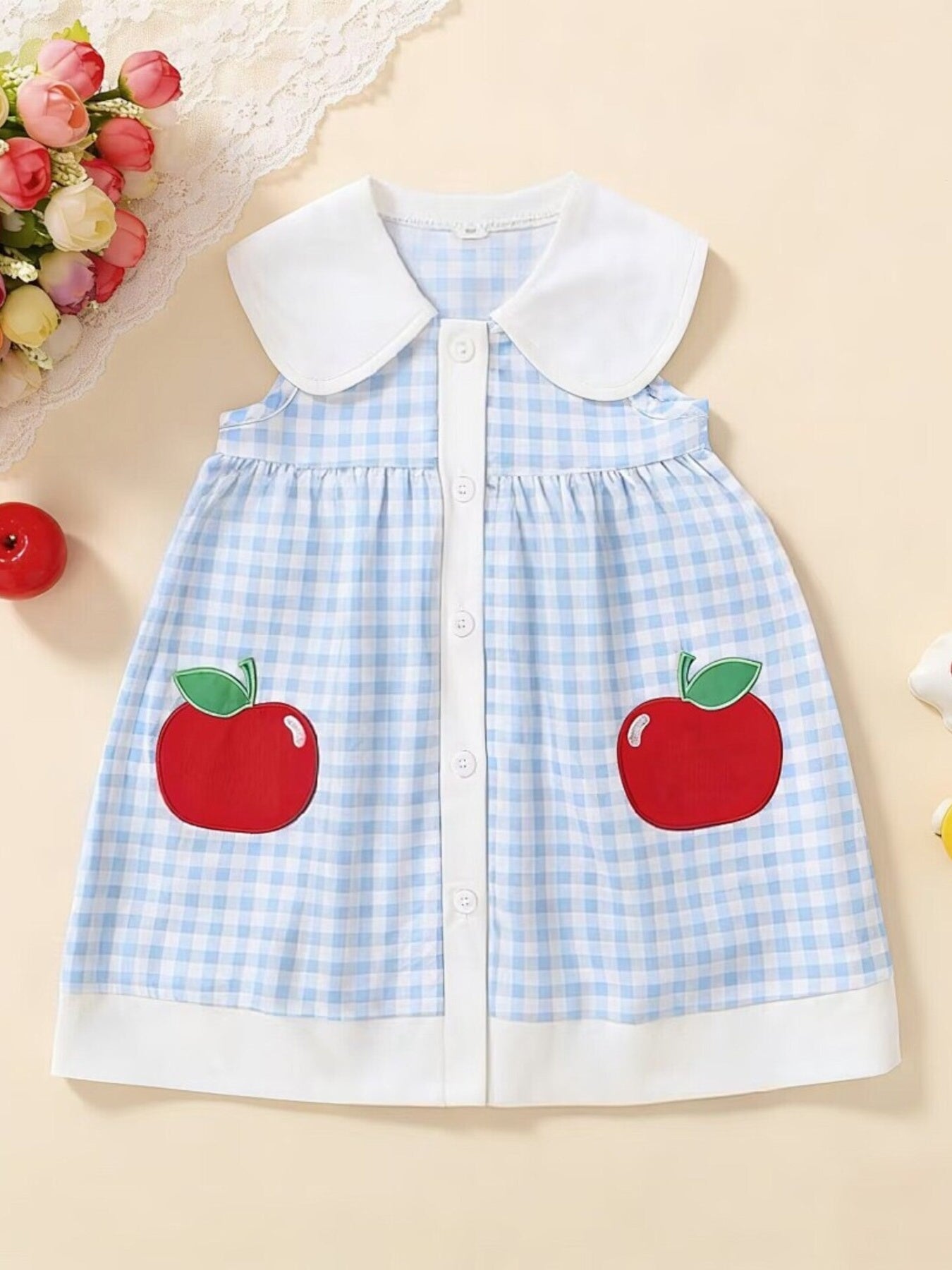 Girls' Fruit Embroidered Sleeveless Plaid Dress | Little Janey - Little Janey Shop