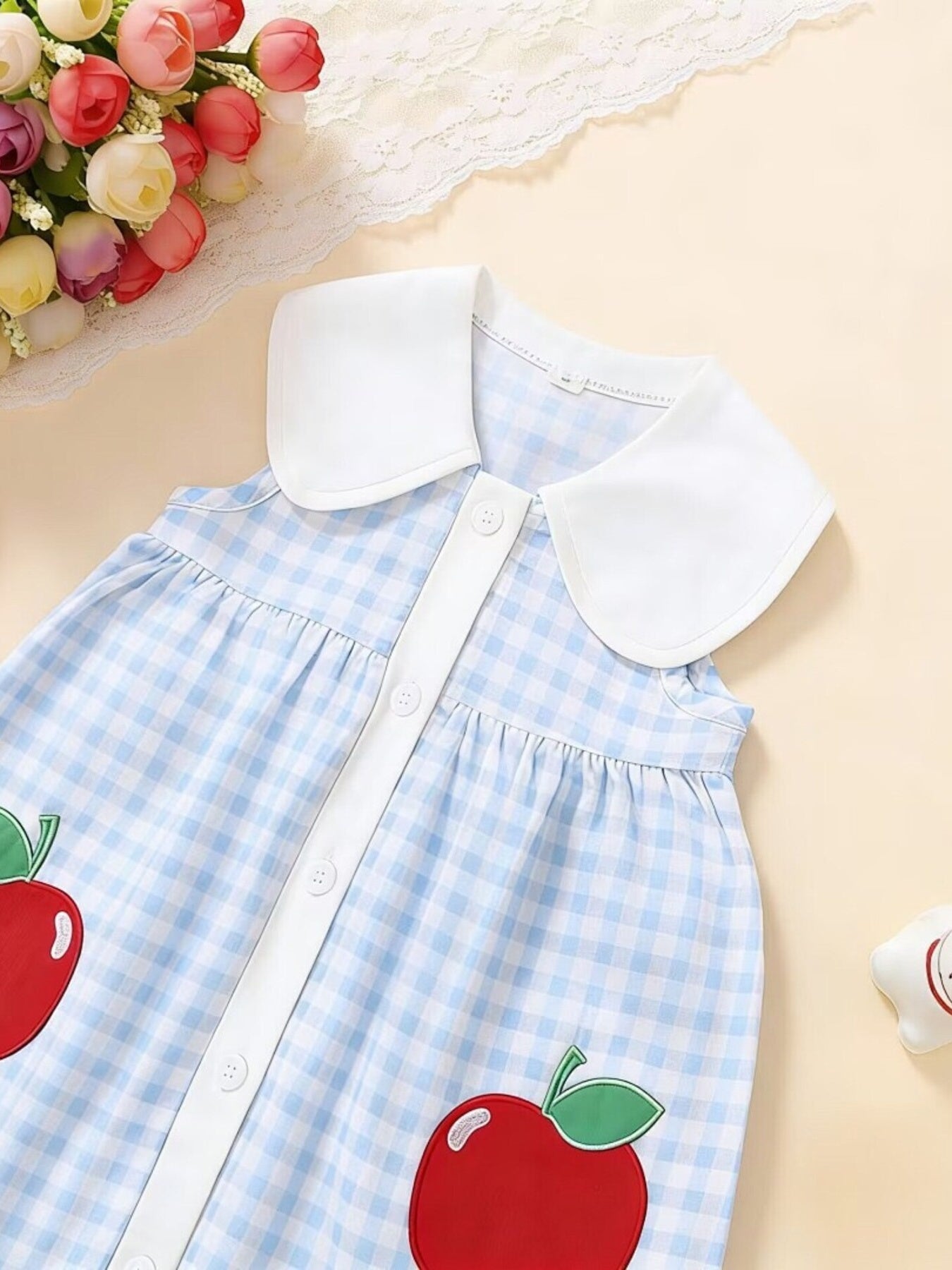 Girls' Fruit Embroidered Sleeveless Plaid Dress | Little Janey - Little Janey Shop