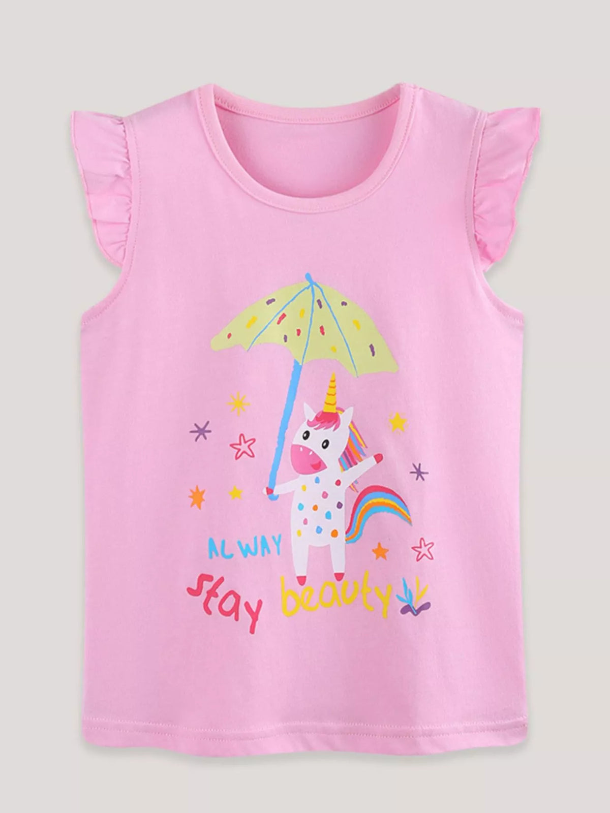 Children's Cute Unicorn Graphic Ruffle Sleeve T-Shirt - Little Janey Shop