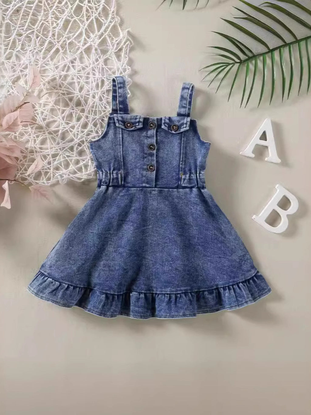 Girls' Ruffled Hem Denim Overall Dress | Dark Wash - Little Janey Shop